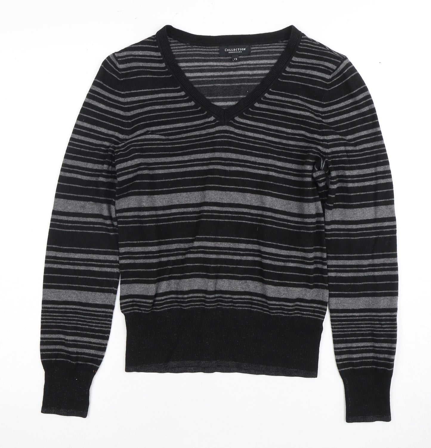 Debenhams Women's Black Striped Pullover Jumper Size 12