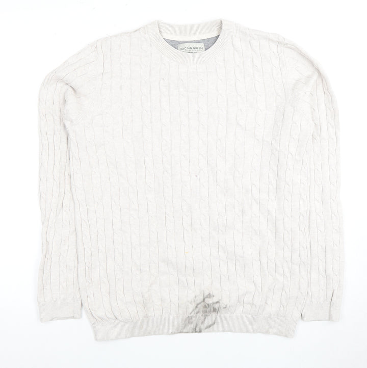 Racing Green Men's Ivory Cotton Pullover, Size M