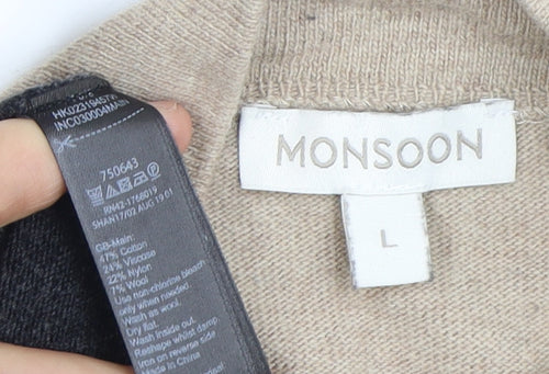 Monsoon Women's Beige Black Knit Dress - Size L