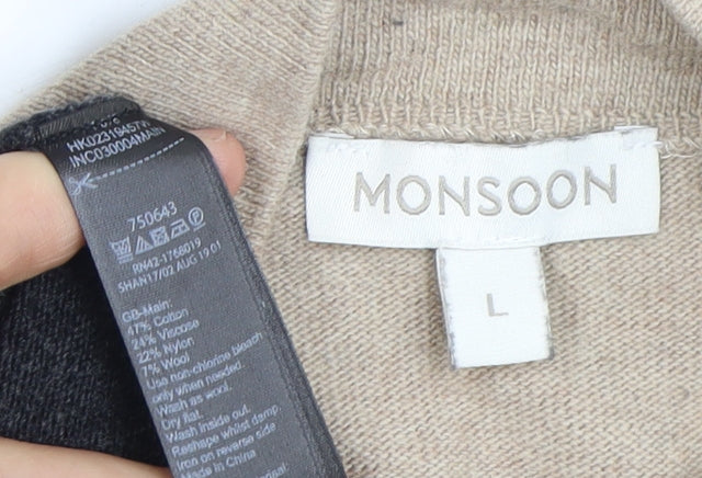 Monsoon Women's Beige Black Knit Dress - Size L