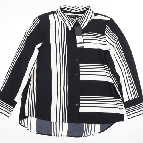 For All the Love Women's Black & White Striped Button-Up Shirt