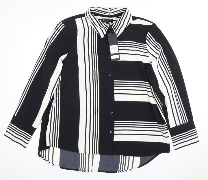 For All the Love Women's Black & White Striped Button-Up Shirt