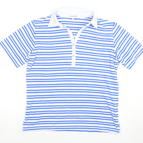 Paramour Women's Blue Striped Polo Shirt M Basic