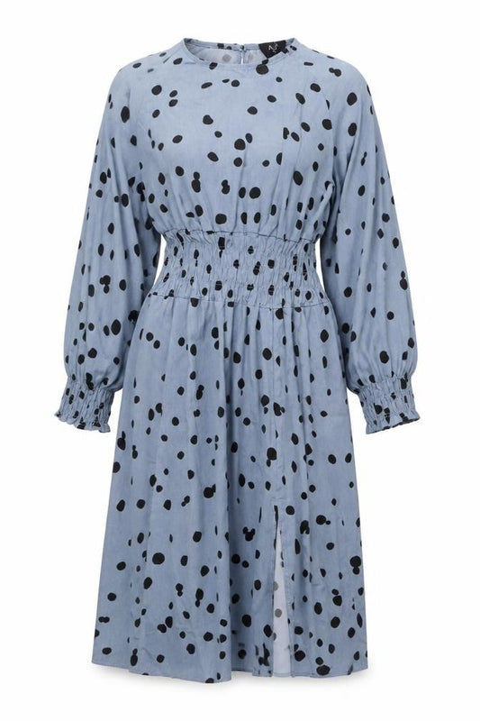 Front view of AX Paris Women's Black Polka Dot Long Sleeve Dress, size 14