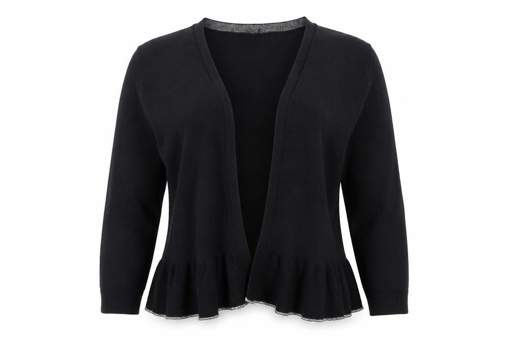 Front view of M&Co Women's Black Cardigan, size 12, Regular Fit