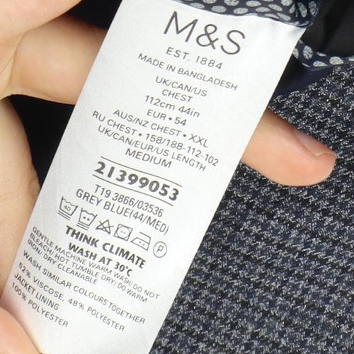 Marks and Spencer Men's Grey Blue Check Blazer 44R