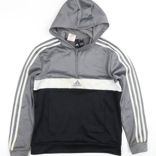 Adidas Boys Grey and Black Pullover Hoodie, M
