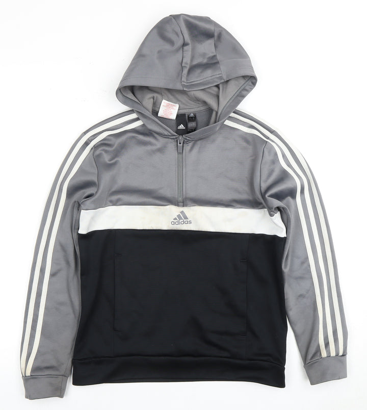 Adidas Boys Grey and Black Pullover Hoodie, M