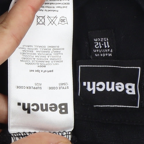 Bench Boys Black Logo T-Shirt, Regular Fit, 11-12 Years