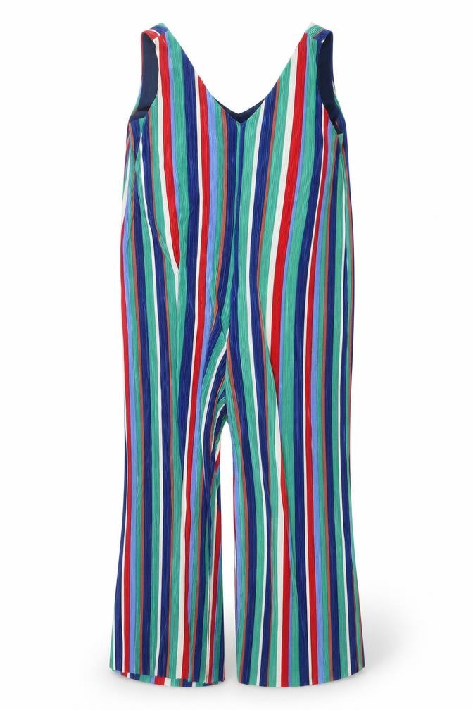 Front view of Bershka Women's Multicoloured, size 12, Striped Jumpsuit