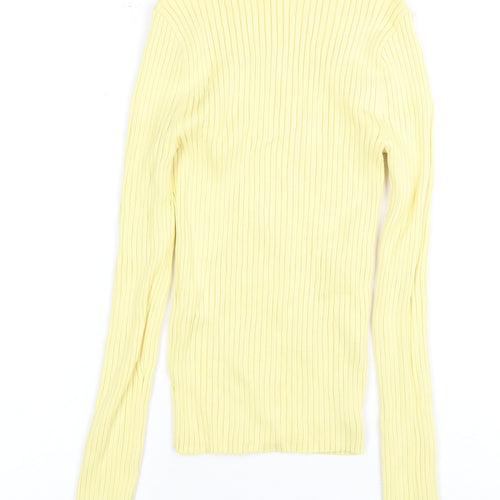 Zara Women's Yellow Slim Knit High Neck Top - Size 18