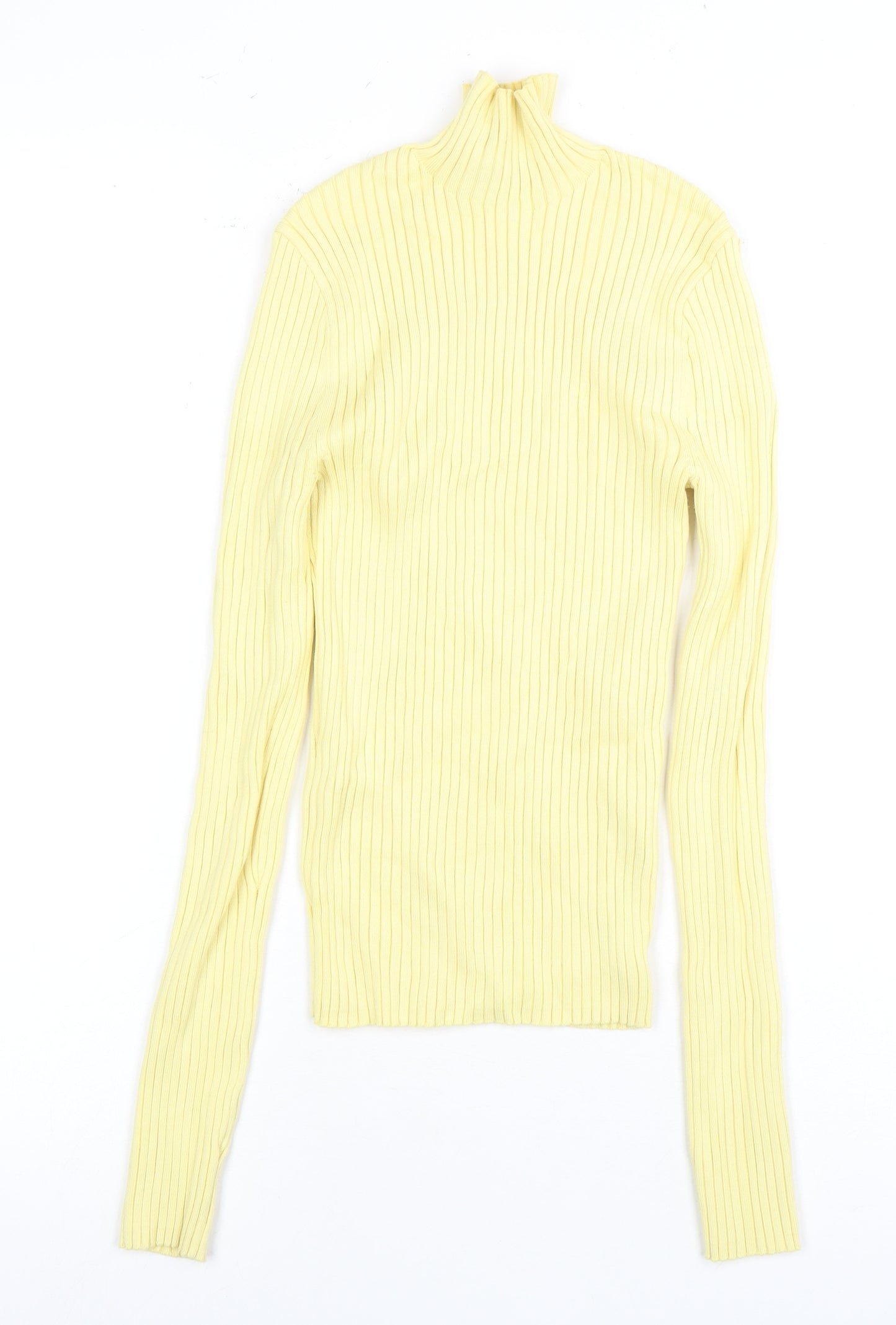 Zara Women's Yellow Slim Knit High Neck Top - Size 18