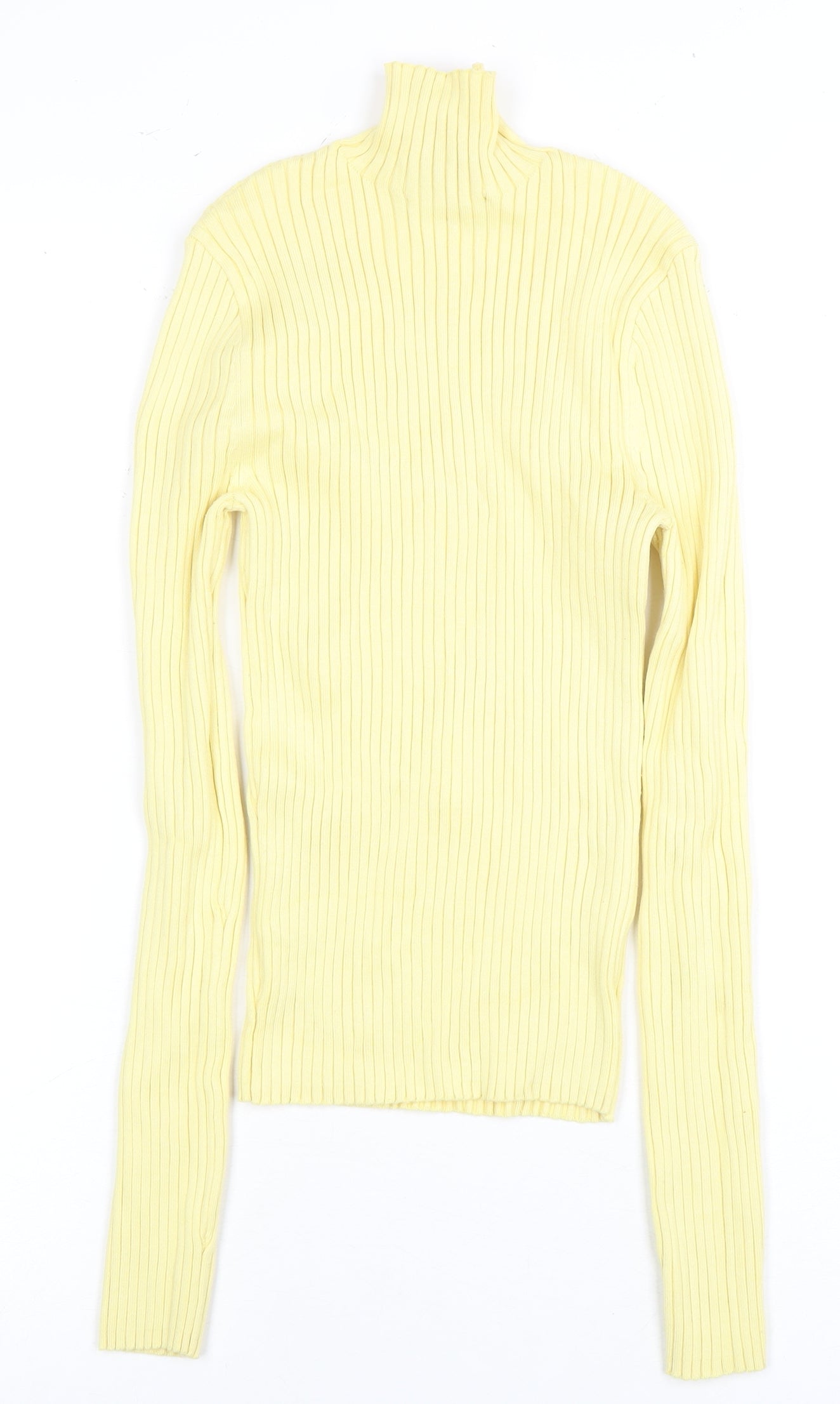 Zara Women's Yellow Slim Knit High Neck Top - Size 18
