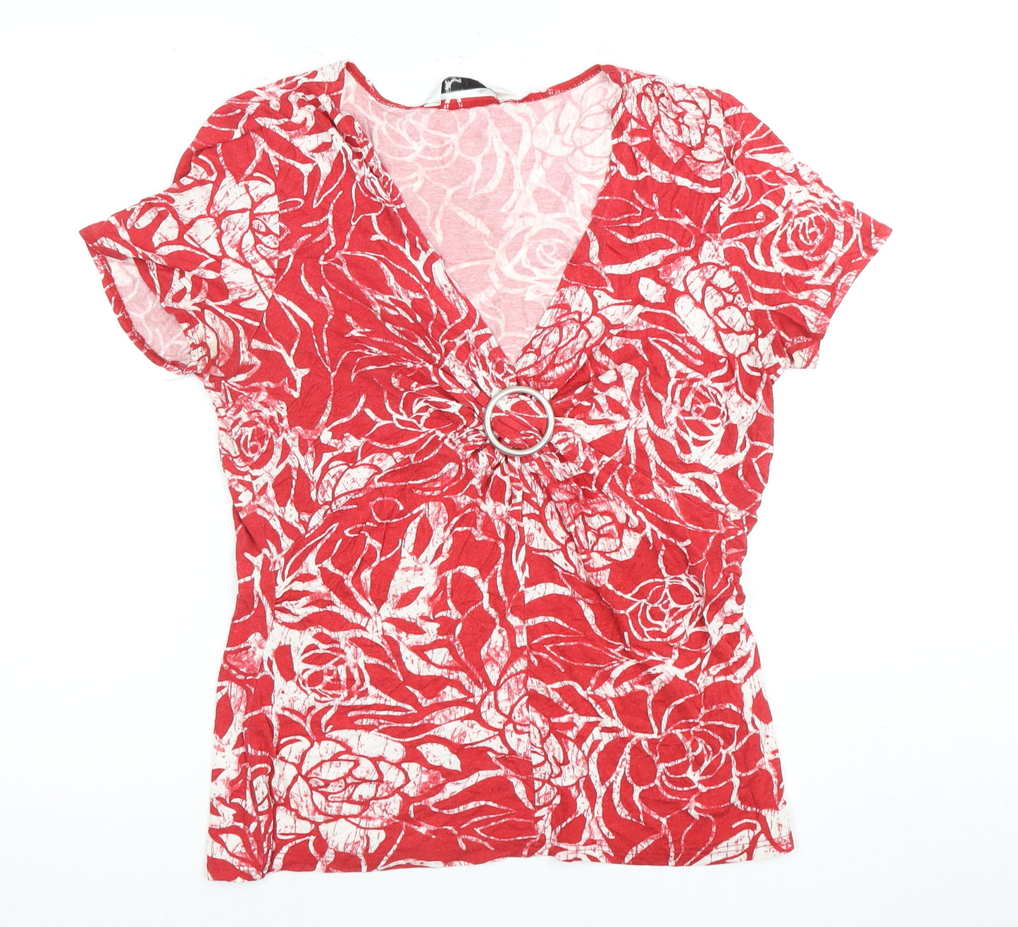 BHS Women's Red Floral V-Neck Top Size 14