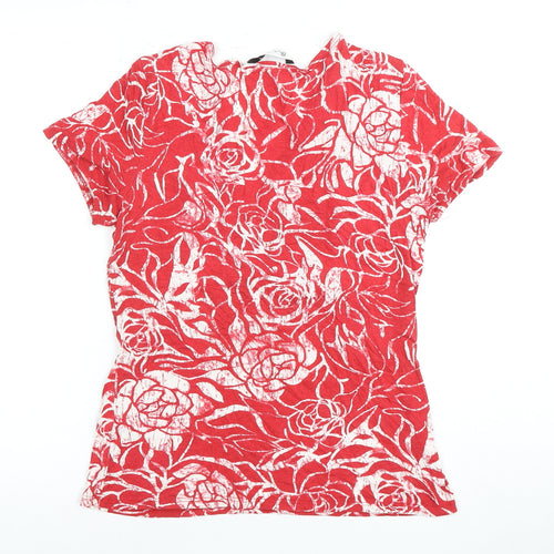 BHS Women's Red Floral V-Neck Top Size 14