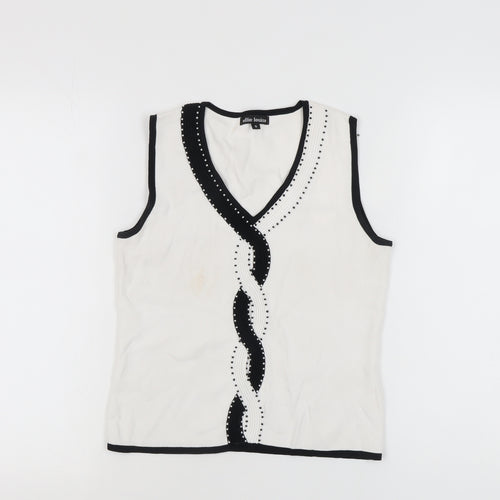 Ellie Louise Women's White Beaded Sleeveless Tank Top S