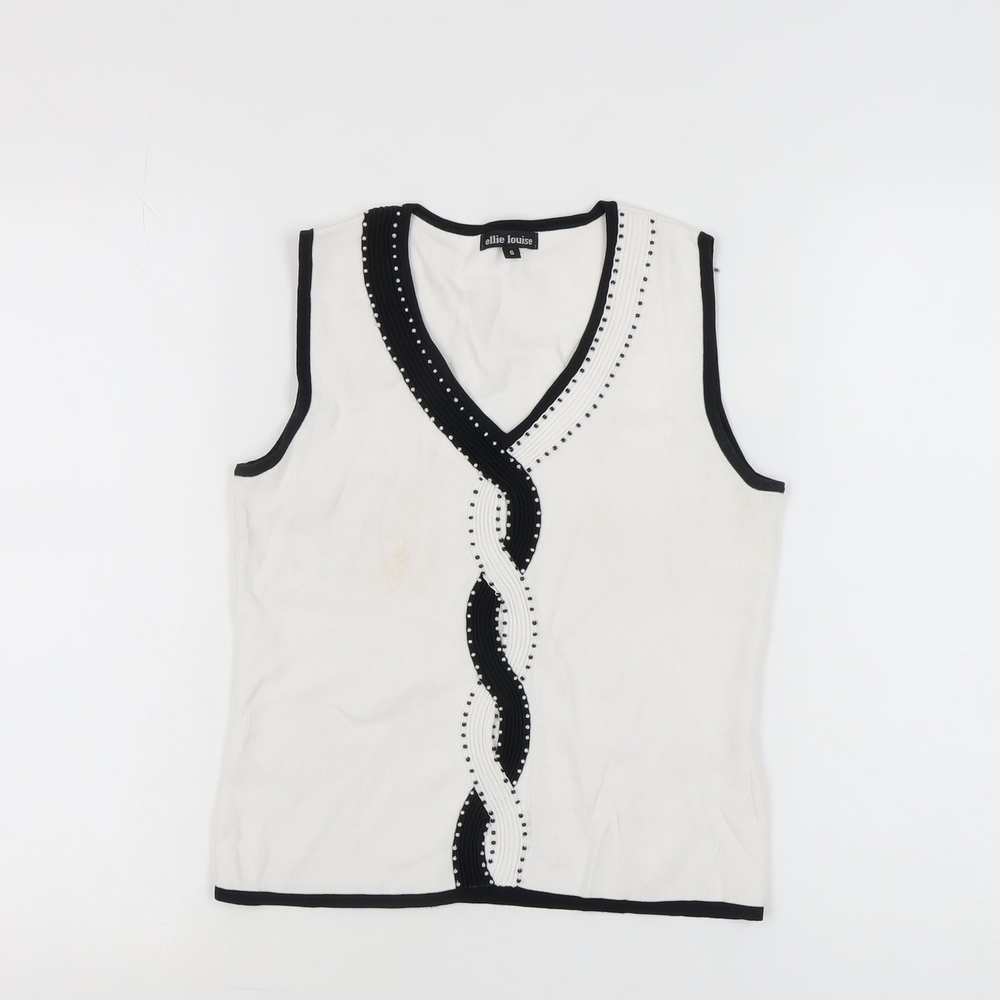 Ellie Louise Women's White Beaded Sleeveless Tank Top S