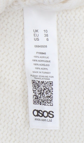 ASOS Women's White Knit V-Neck Dress Size 10