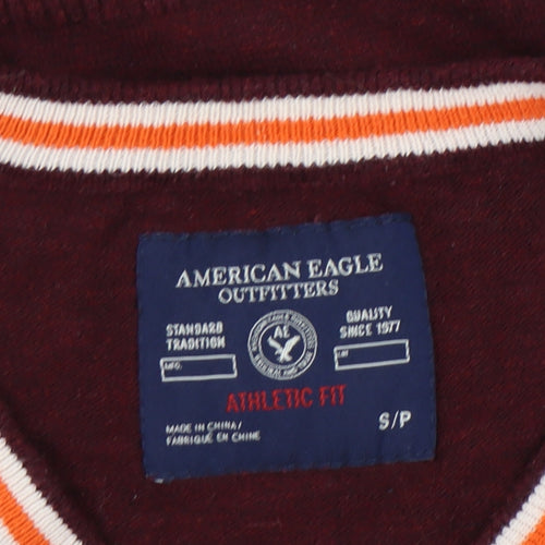 American Eagle Men's Red V-Neck Pullover Jumper S