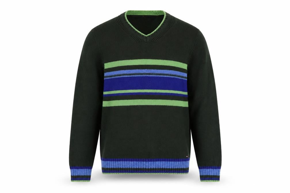 Front view of Tommy Hilfiger Men's Green L Striped jumper