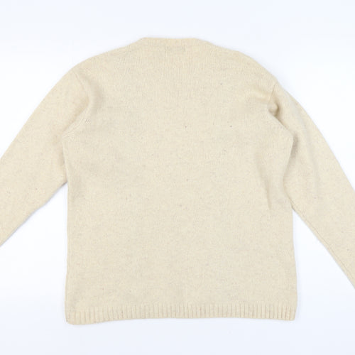 Jumper Women's Beige Wool Cable-Knit Floral Pullover L