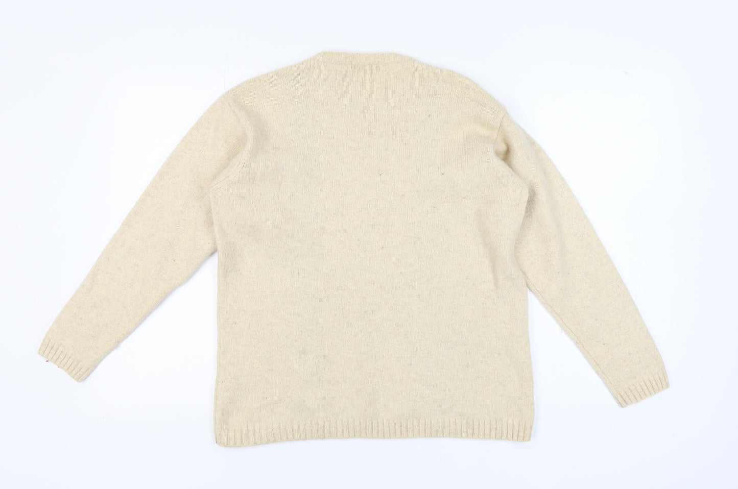 Jumper Women's Beige Wool Cable-Knit Floral Pullover L