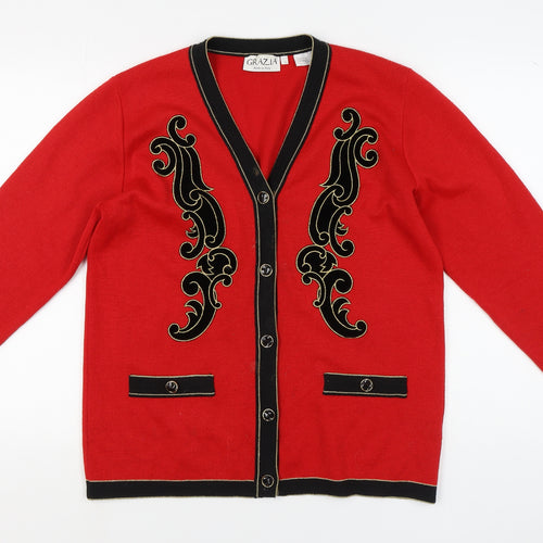Grazia Women's Red Cardigan V-Neck Size 14