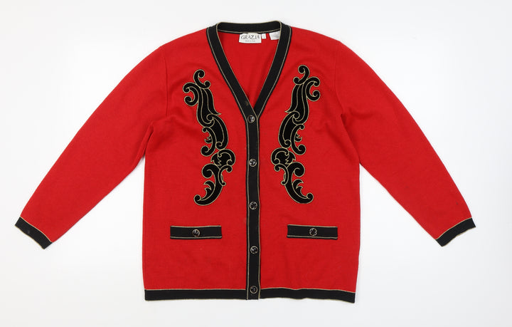 Grazia Women's Red Cardigan V-Neck Size 14
