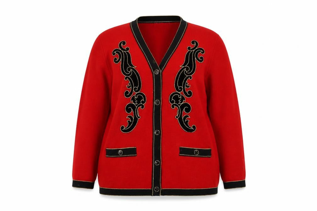 Front view of Grazia Women's Red Cardigan V-Neck, size 14