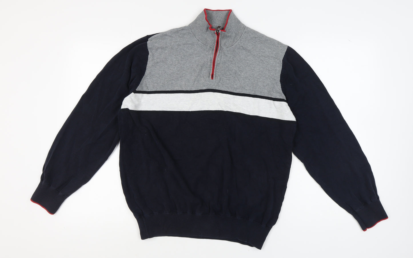 XL Grey & Black 1/2 Zip Cotton Men's Jumper - M&S