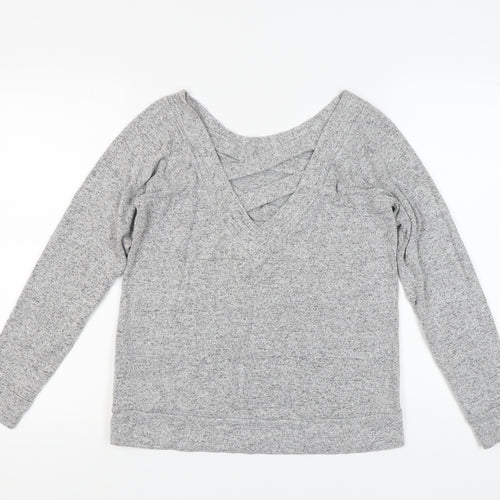 Grey V-Neck Women's Knit Sweater - Size 12