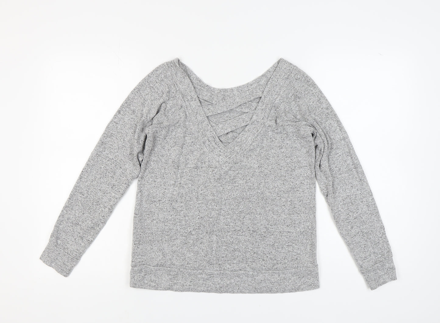 Grey V-Neck Women's Knit Sweater - Size 12