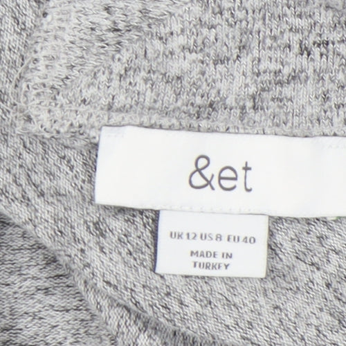Grey V-Neck Women's Knit Sweater - Size 12