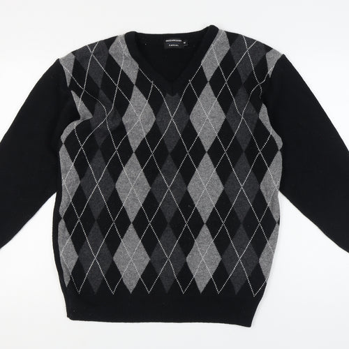 Greenwoods Men's Black M Argyle Pullover Jumper