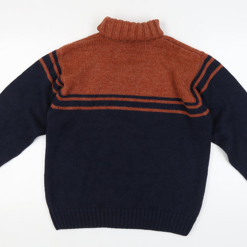 Fred Perry Men's Blue Brown Roll Neck Pullover Jumper M