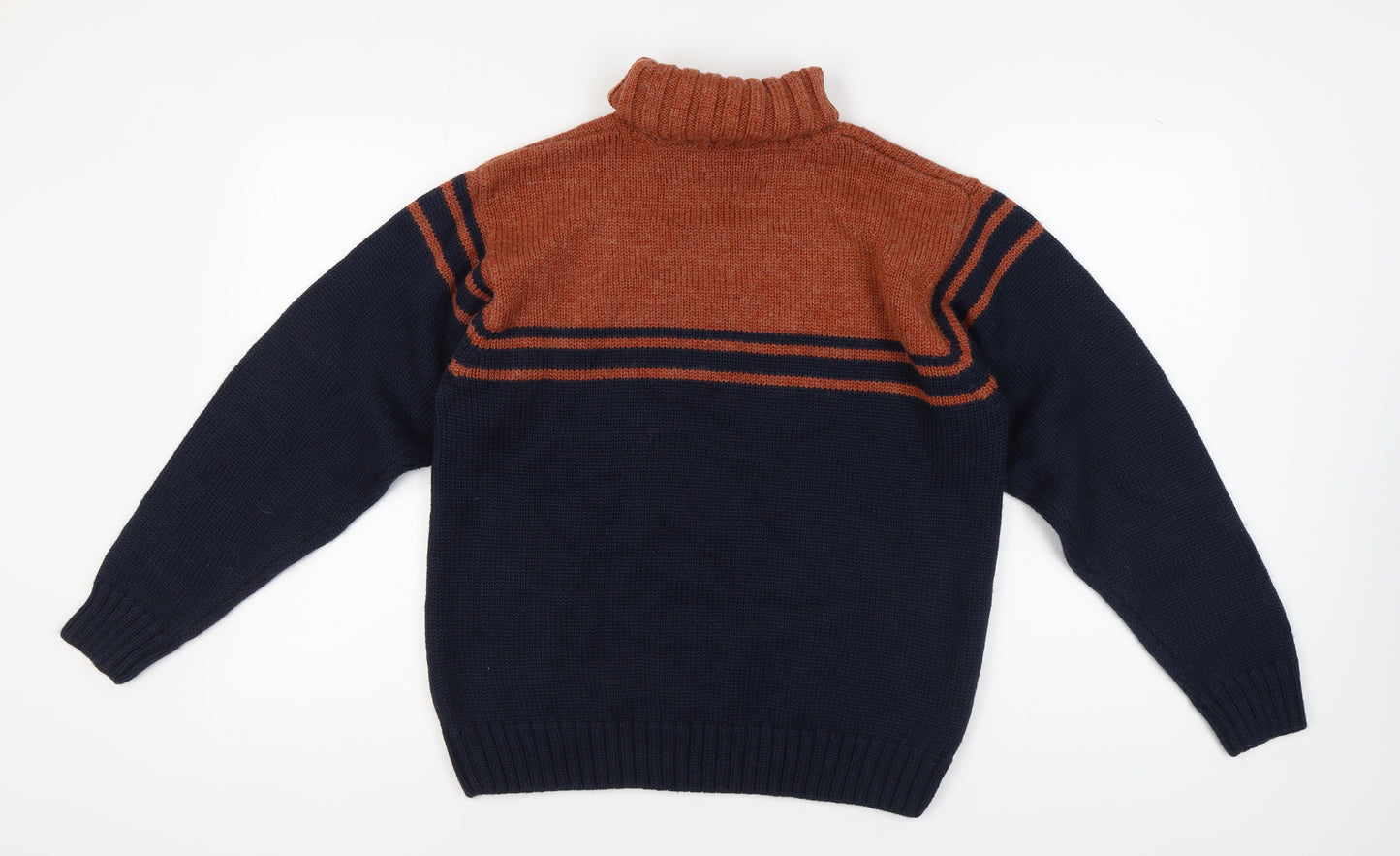 Fred Perry Men's Blue Brown Roll Neck Pullover Jumper M