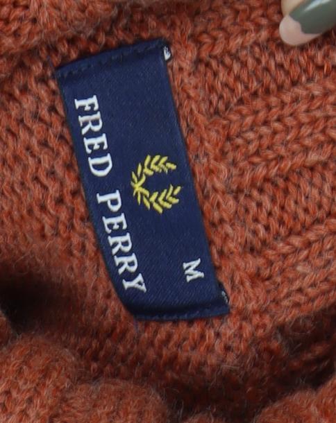 Fred Perry Men's Blue Brown Roll Neck Pullover Jumper M
