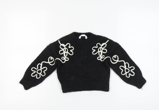 Marks and Spencer Girls Black Wool Pullover Jumper 4-5 Years