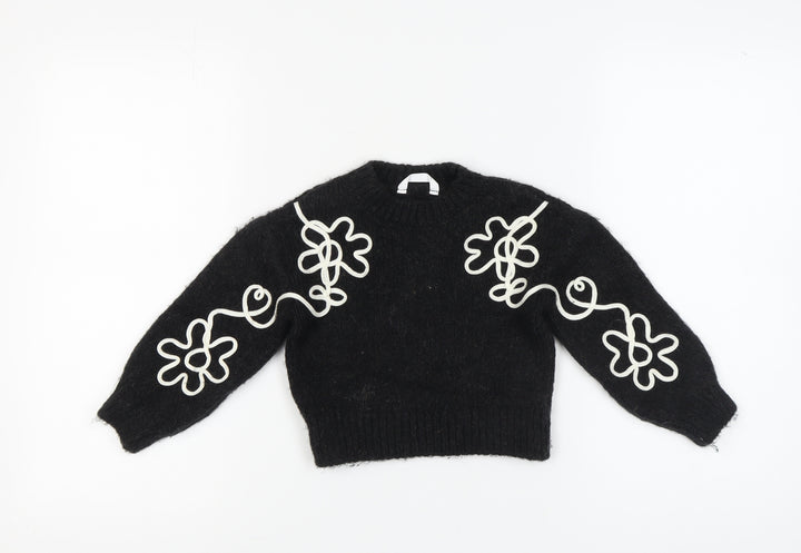Marks and Spencer Girls Black Wool Pullover Jumper 4-5 Years