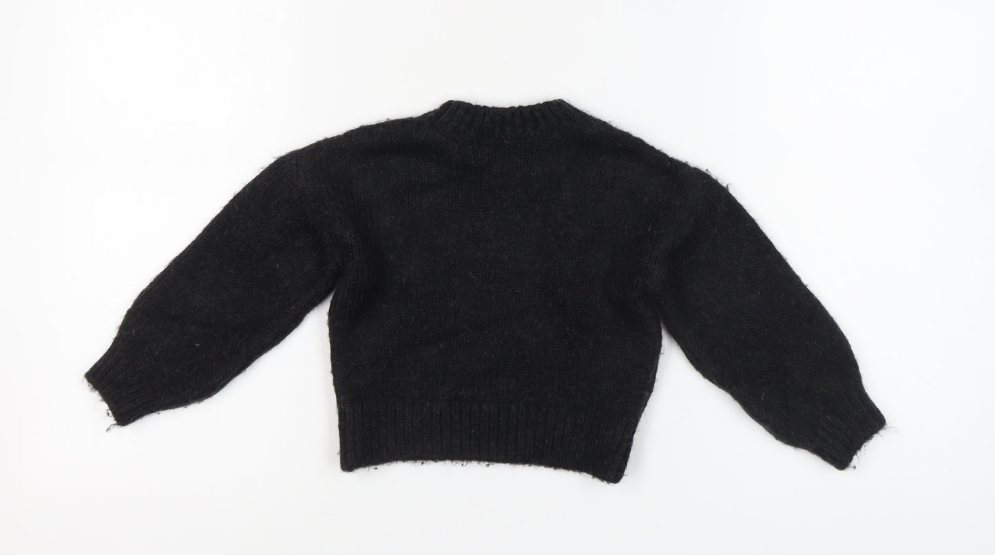 Marks and Spencer Girls Black Wool Pullover Jumper 4-5 Years