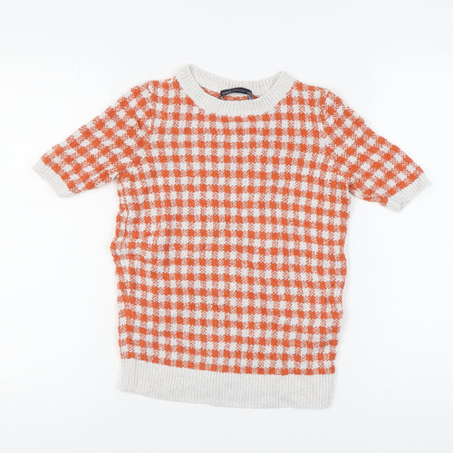 Marks and Spencer Women's Orange Checked Knit Pullover, Size 6