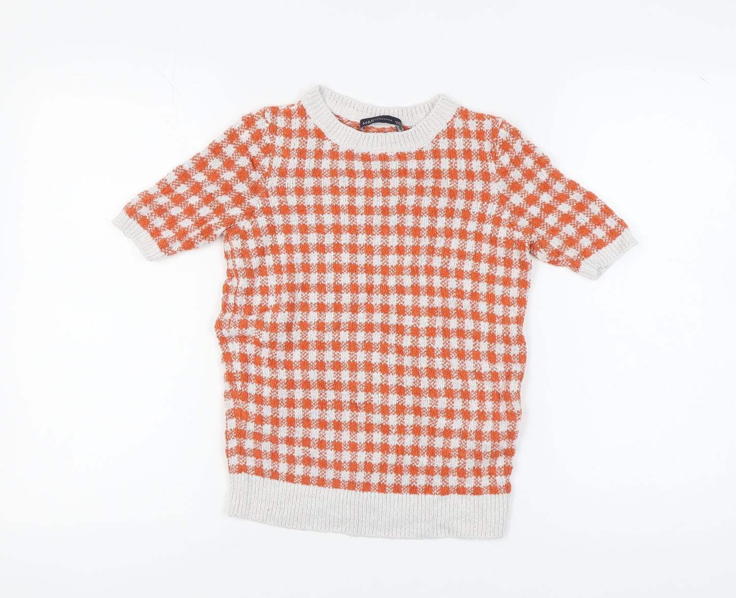 Marks and Spencer Women's Orange Checked Knit Pullover, Size 6