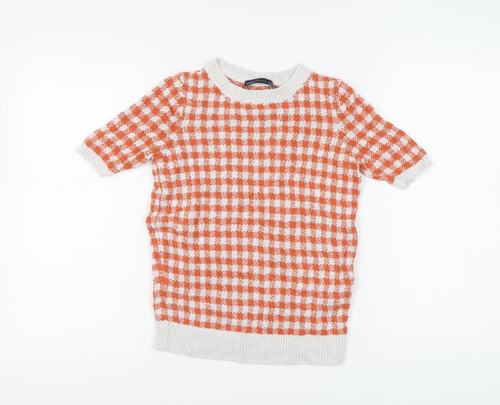 Marks and Spencer Women's Orange Checked Knit Pullover, Size 6