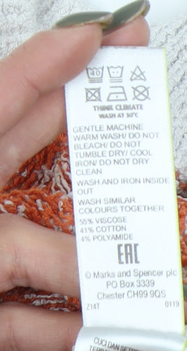 Marks and Spencer Women's Orange Checked Knit Pullover, Size 6