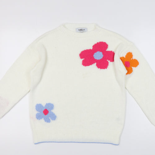 Isabella D. Women's Floral White Knit Pullover Jumper M