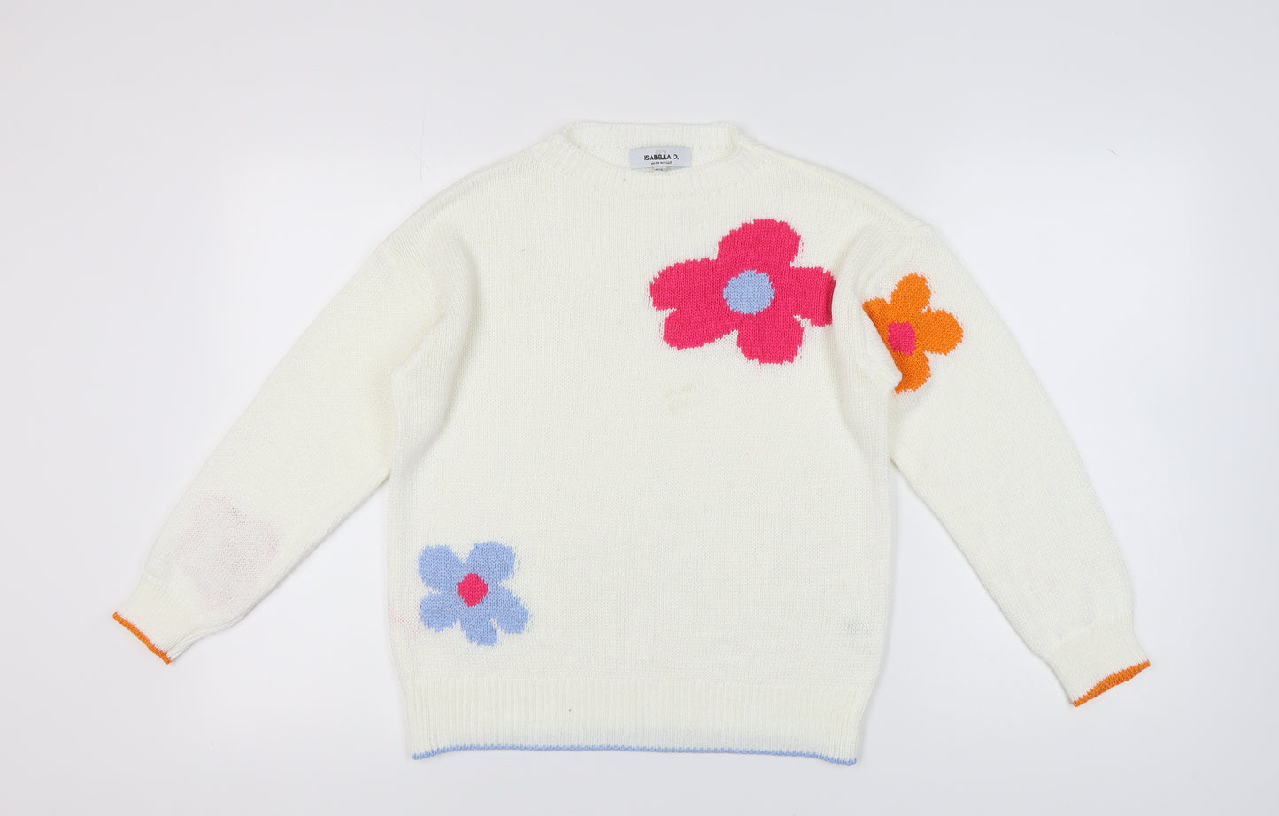 Isabella D. Women's Floral White Knit Pullover Jumper M