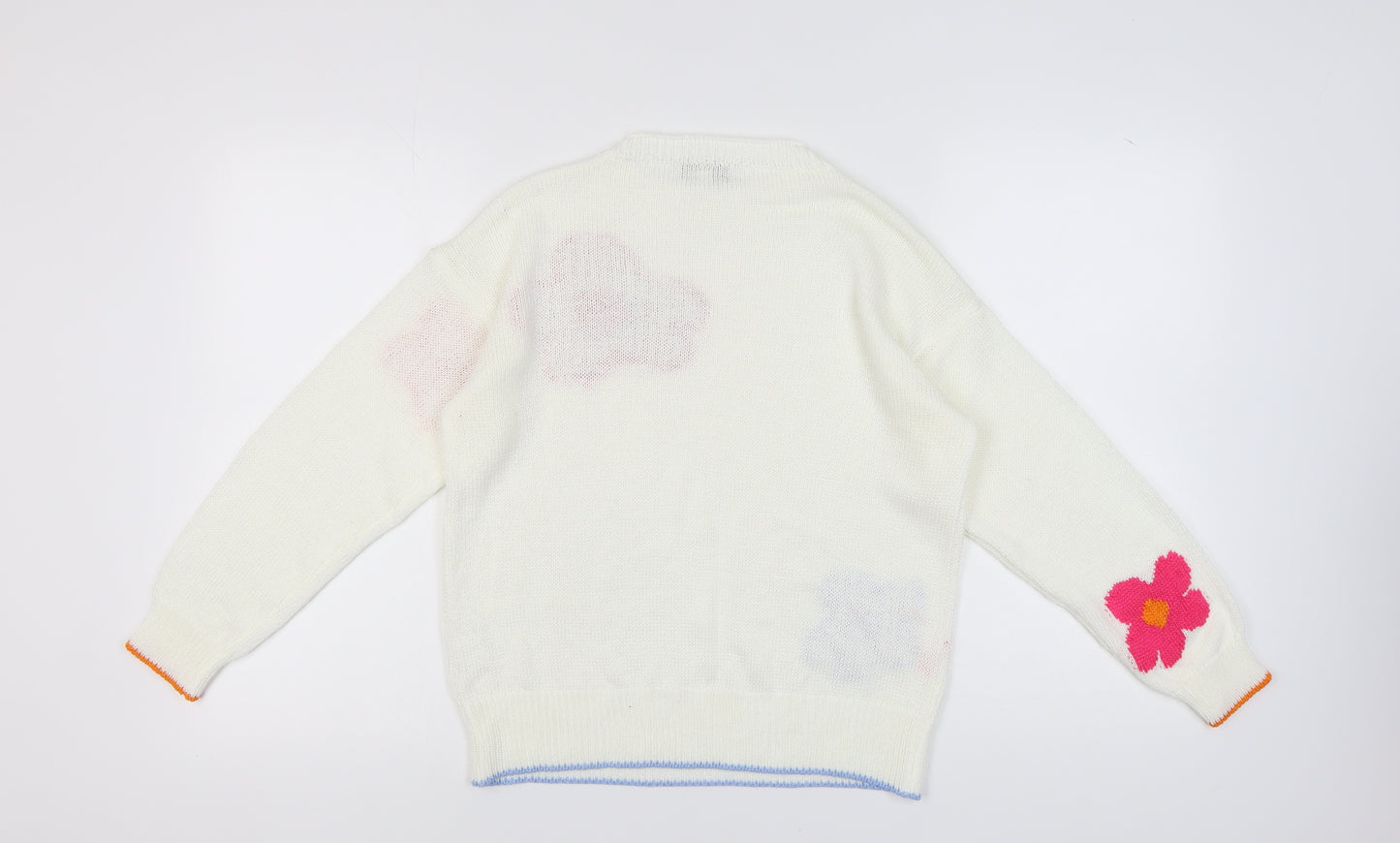 Isabella D. Women's Floral White Knit Pullover Jumper M