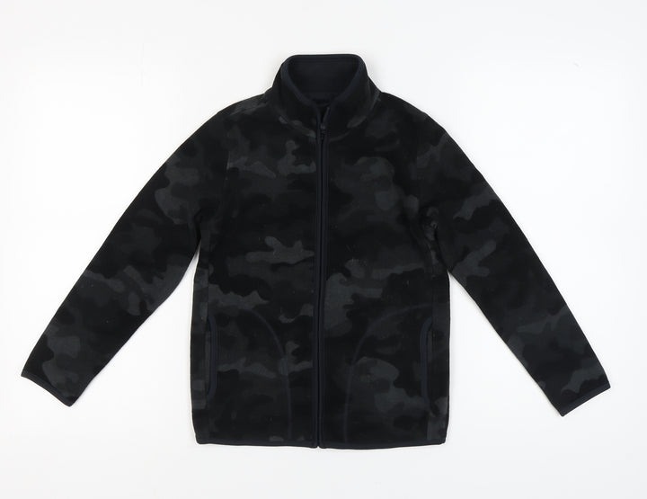 Uniqlo Boys Black Camouflage Zip Jacket, Size 12 Years