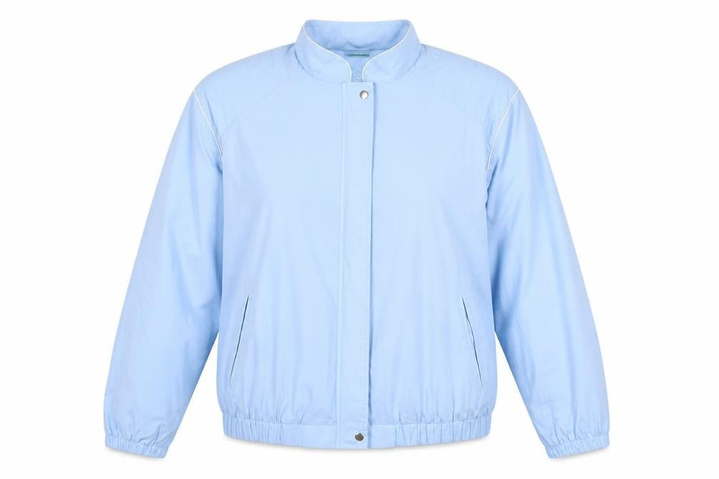 Front view of Canda Women's Blue Relaxed Cotton Jacket, size 18