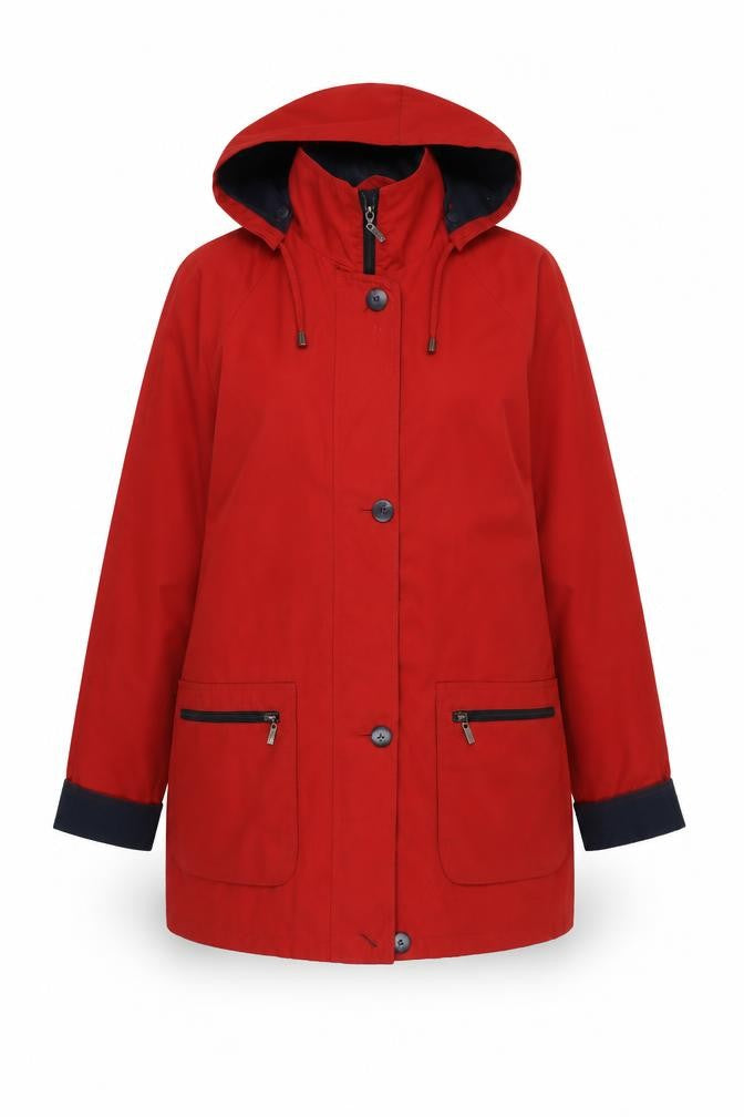 Front view of Klass Red Hooded Parka Jacket Women L